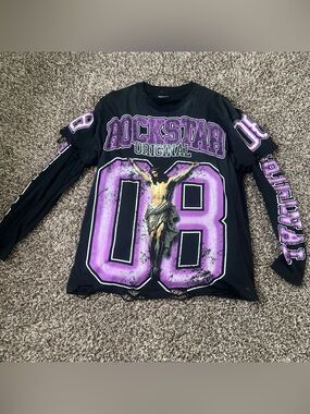 Rockstar Original Black Graphic Tee with Purple Number